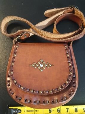 Brown Leather Studded Saddle Shoulder Bag